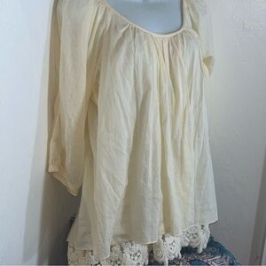 Love Sam Light Cream Peasant Tunic with Crochet Trim